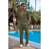 image:imageCOOFANDY Mens 2 Piece Outfit Casual Short Sleeve Button Down Shirt Beach Summer Loose Pant SetsArmy Green