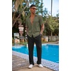 image:imageCOOFANDY Mens 2 Piece Outfit Casual Short Sleeve Button Down Shirt Beach Summer Loose Pant SetsArmy Green Black