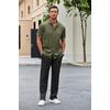 image:imageCOOFANDY Mens 2 Piece Outfit Casual Short Sleeve Button Down Shirt Beach Summer Loose Pant SetsArmy Green Black