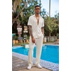 image:imageCOOFANDY Mens 2 Piece Outfit Casual Short Sleeve Button Down Shirt Beach Summer Loose Pant SetsBeige