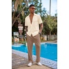 image:imageCOOFANDY Mens 2 Piece Outfit Casual Short Sleeve Button Down Shirt Beach Summer Loose Pant SetsBeige Brown