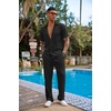 image:imageCOOFANDY Mens 2 Piece Outfit Casual Short Sleeve Button Down Shirt Beach Summer Loose Pant SetsBlack