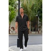 image:imageCOOFANDY Mens 2 Piece Outfit Casual Short Sleeve Button Down Shirt Beach Summer Loose Pant SetsBlack