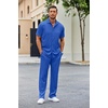 image:imageCOOFANDY Mens 2 Piece Outfit Casual Short Sleeve Button Down Shirt Beach Summer Loose Pant SetsBlue