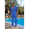 image:imageCOOFANDY Mens 2 Piece Outfit Casual Short Sleeve Button Down Shirt Beach Summer Loose Pant SetsBlue