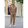 image:imageCOOFANDY Mens 2 Piece Outfit Casual Short Sleeve Button Down Shirt Beach Summer Loose Pant SetsBrown