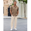 image:imageCOOFANDY Mens 2 Piece Outfit Casual Short Sleeve Button Down Shirt Beach Summer Loose Pant SetsBrown Khaki