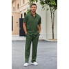 image:imageCOOFANDY Mens 2 Piece Outfit Casual Short Sleeve Button Down Shirt Beach Summer Loose Pant SetsDark Green