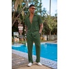 image:imageCOOFANDY Mens 2 Piece Outfit Casual Short Sleeve Button Down Shirt Beach Summer Loose Pant SetsDark Green
