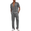 image:imageCOOFANDY Mens 2 Piece Outfit Casual Short Sleeve Button Down Shirt Beach Summer Loose Pant SetsDark Grey