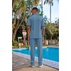 image:imageCOOFANDY Mens 2 Piece Outfit Casual Short Sleeve Button Down Shirt Beach Summer Loose Pant SetsGrey Blue