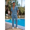 image:imageCOOFANDY Mens 2 Piece Outfit Casual Short Sleeve Button Down Shirt Beach Summer Loose Pant SetsGrey Blue