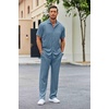 image:imageCOOFANDY Mens 2 Piece Outfit Casual Short Sleeve Button Down Shirt Beach Summer Loose Pant SetsGrey Blue
