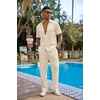image:imageCOOFANDY Mens 2 Piece Outfit Casual Short Sleeve Button Down Shirt Beach Summer Loose Pant SetsKhaki