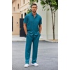 image:imageCOOFANDY Mens 2 Piece Outfit Casual Short Sleeve Button Down Shirt Beach Summer Loose Pant SetsLake Blue