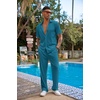 image:imageCOOFANDY Mens 2 Piece Outfit Casual Short Sleeve Button Down Shirt Beach Summer Loose Pant SetsLake Blue
