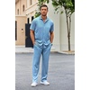 image:imageCOOFANDY Mens 2 Piece Outfit Casual Short Sleeve Button Down Shirt Beach Summer Loose Pant SetsLight Blue