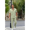 image:imageCOOFANDY Mens 2 Piece Outfit Casual Short Sleeve Button Down Shirt Beach Summer Loose Pant SetsLight Green