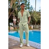 image:imageCOOFANDY Mens 2 Piece Outfit Casual Short Sleeve Button Down Shirt Beach Summer Loose Pant SetsLight Green