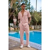 image:imageCOOFANDY Mens 2 Piece Outfit Casual Short Sleeve Button Down Shirt Beach Summer Loose Pant SetsLight Pink