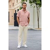 image:imageCOOFANDY Mens 2 Piece Outfit Casual Short Sleeve Button Down Shirt Beach Summer Loose Pant SetsLight Pink Beige