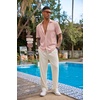 image:imageCOOFANDY Mens 2 Piece Outfit Casual Short Sleeve Button Down Shirt Beach Summer Loose Pant SetsLight Pink Beige