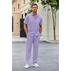 image:imageCOOFANDY Mens 2 Piece Outfit Casual Short Sleeve Button Down Shirt Beach Summer Loose Pant SetsLight Purple