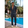 image:imageCOOFANDY Mens 2 Piece Outfit Casual Short Sleeve Button Down Shirt Beach Summer Loose Pant SetsNavy Blue