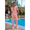 image:imageCOOFANDY Mens 2 Piece Outfit Casual Short Sleeve Button Down Shirt Beach Summer Loose Pant SetsPink