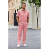 image:imageCOOFANDY Mens 2 Piece Outfit Casual Short Sleeve Button Down Shirt Beach Summer Loose Pant SetsPink
