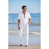 image:imageCOOFANDY Mens 2 Piece Outfit Casual Short Sleeve Button Down Shirt Beach Summer Loose Pant SetsWhite