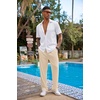 image:imageCOOFANDY Mens 2 Piece Outfit Casual Short Sleeve Button Down Shirt Beach Summer Loose Pant SetsWhite Khaki