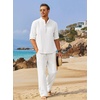 image:imageCOOFANDY Mens 2 Pieces Cotton Linen Set Long Sleeve Henley Shirts Casual Beach Pants With Pockets Summer Yoga OutfitsAll White