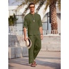 image:imageCOOFANDY Mens 2 Pieces Cotton Linen Set Long Sleeve Henley Shirts Casual Beach Pants With Pockets Summer Yoga OutfitsArmy Green
