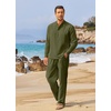 image:imageCOOFANDY Mens 2 Pieces Cotton Linen Set Long Sleeve Henley Shirts Casual Beach Pants With Pockets Summer Yoga OutfitsArmy Green