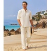 image:imageCOOFANDY Mens 2 Pieces Cotton Linen Set Long Sleeve Henley Shirts Casual Beach Pants With Pockets Summer Yoga OutfitsBeige