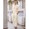 image:imageCOOFANDY Mens 2 Pieces Cotton Linen Set Long Sleeve Henley Shirts Casual Beach Pants With Pockets Summer Yoga OutfitsBeige