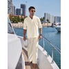 image:imageCOOFANDY Mens 2 Pieces Cotton Linen Set Long Sleeve Henley Shirts Casual Beach Pants With Pockets Summer Yoga OutfitsBeige