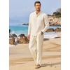 image:imageCOOFANDY Mens 2 Pieces Cotton Linen Set Long Sleeve Henley Shirts Casual Beach Pants With Pockets Summer Yoga OutfitsBeige