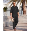 image:imageCOOFANDY Mens 2 Pieces Cotton Linen Set Long Sleeve Henley Shirts Casual Beach Pants With Pockets Summer Yoga OutfitsBlack