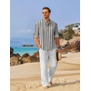 image:imageCOOFANDY Mens 2 Pieces Cotton Linen Set Long Sleeve Henley Shirts Casual Beach Pants With Pockets Summer Yoga OutfitsBlack Striped