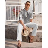 image:imageCOOFANDY Mens 2 Pieces Cotton Linen Set Long Sleeve Henley Shirts Casual Beach Pants With Pockets Summer Yoga OutfitsBlack Striped