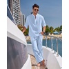 image:imageCOOFANDY Mens 2 Pieces Cotton Linen Set Long Sleeve Henley Shirts Casual Beach Pants With Pockets Summer Yoga OutfitsBlue