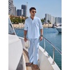 image:imageCOOFANDY Mens 2 Pieces Cotton Linen Set Long Sleeve Henley Shirts Casual Beach Pants With Pockets Summer Yoga OutfitsBlue
