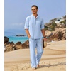 image:imageCOOFANDY Mens 2 Pieces Cotton Linen Set Long Sleeve Henley Shirts Casual Beach Pants With Pockets Summer Yoga OutfitsBlue