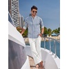 image:imageCOOFANDY Mens 2 Pieces Cotton Linen Set Long Sleeve Henley Shirts Casual Beach Pants With Pockets Summer Yoga OutfitsBlue Striped