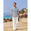 image:imageCOOFANDY Mens 2 Pieces Cotton Linen Set Long Sleeve Henley Shirts Casual Beach Pants With Pockets Summer Yoga OutfitsBlue Striped