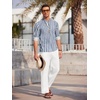 image:imageCOOFANDY Mens 2 Pieces Cotton Linen Set Long Sleeve Henley Shirts Casual Beach Pants With Pockets Summer Yoga OutfitsBlue Striped