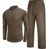 image:imageCOOFANDY Mens 2 Pieces Cotton Linen Set Long Sleeve Henley Shirts Casual Beach Pants With Pockets Summer Yoga OutfitsBrown