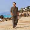 image:imageCOOFANDY Mens 2 Pieces Cotton Linen Set Long Sleeve Henley Shirts Casual Beach Pants With Pockets Summer Yoga OutfitsBrown